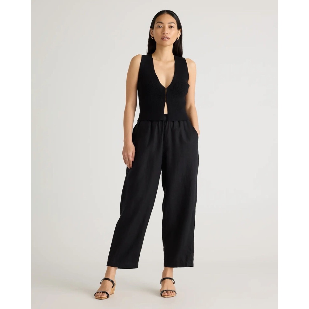 NWOT Quince Womens L 100% Linen European Pants Black Beach Boho Pull On